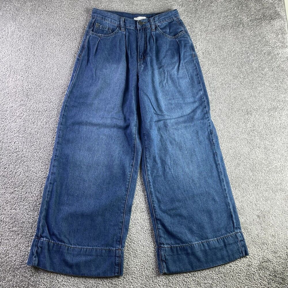 Habitual Jeans Women’s 25 Blue Wide Leg High Rise Cropped Pleated Denim